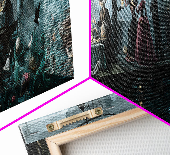 The Tea Party At Innsmouth Pier, Extra Wide Wall Art, Gothic Horror Wall Art, Framed Canvas Print, Halloween Wall Decor, Gothic Home Decor