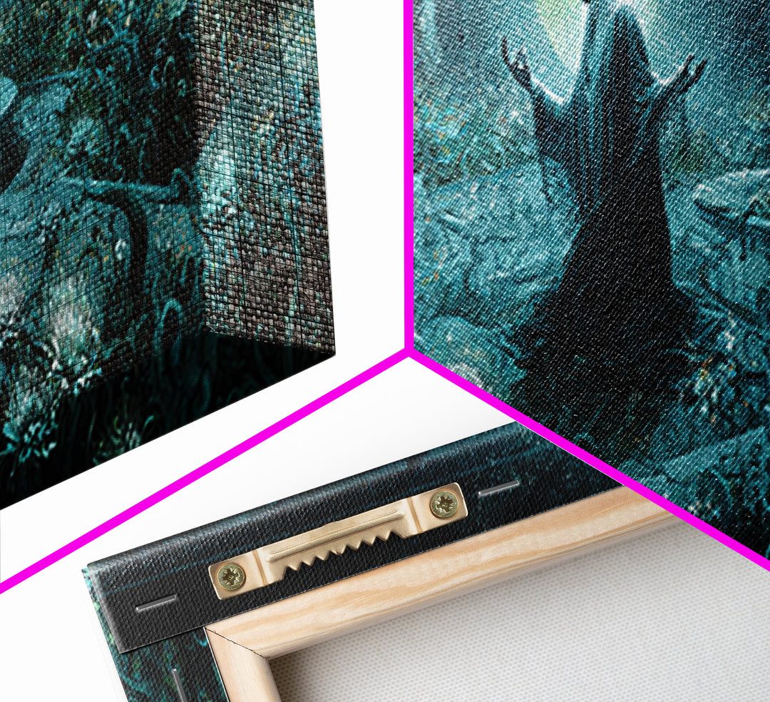 The Garden Of The Eyeless Moon, Extra Wide Wall Art, Eldritch Gothic Decor, Framed Canvas Print, Halloween Wall Decor, Gothic Home Decor