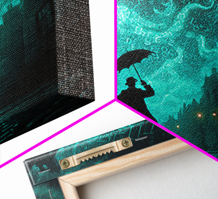 The Umbrella Of The Outer Rain, Landscape Wall Art, Cosmic Horror Wall Art, Framed Canvas Print, Halloween Wall Decor, Gothic Home Decor
