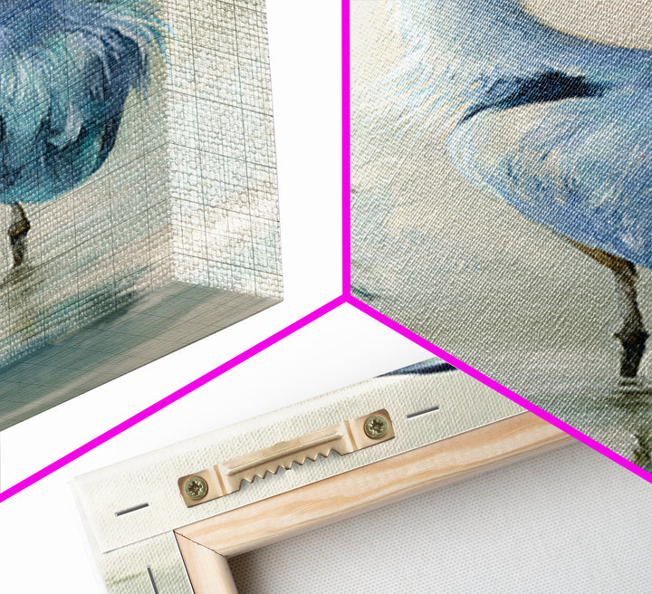 Blue Heron by Calm Marsh Water Framed Canvas Print, Dental Office Art, Textured Painting, Office Decor, Fine Art, Calm, DOA-1x3-83