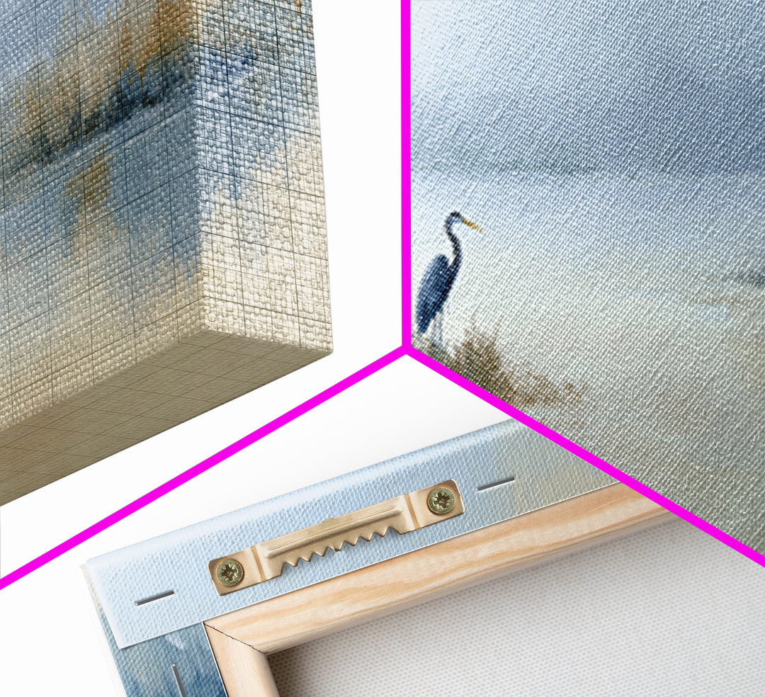 Blue Heron by Calm Marsh Water Framed Canvas Print, Dental Office Art, Tooth Art, Office Decor, Fine Art, Calm, Modern Decor, DOA-2x1-19