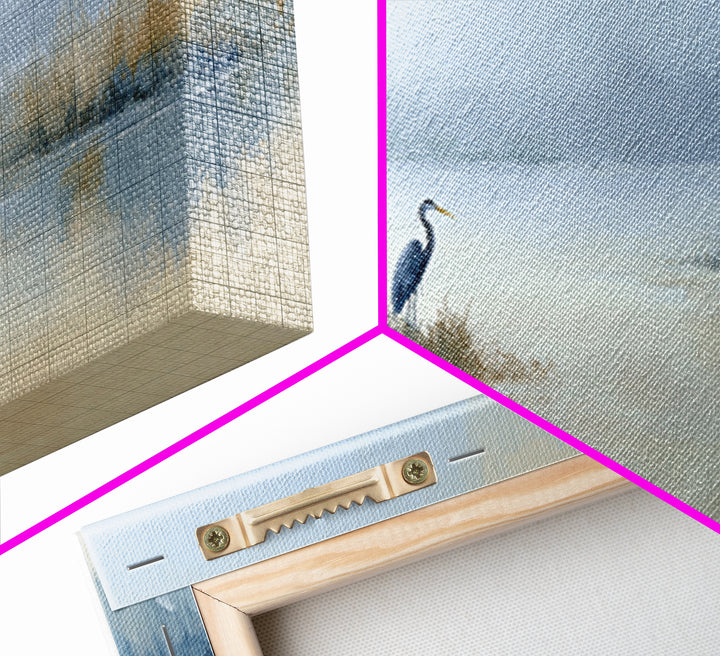 Blue Heron by Calm Marsh Water Framed Canvas Print, Dental Office Art, Tooth Art, Office Decor, Fine Art, Calm, Modern Decor, DOA-2x1-19