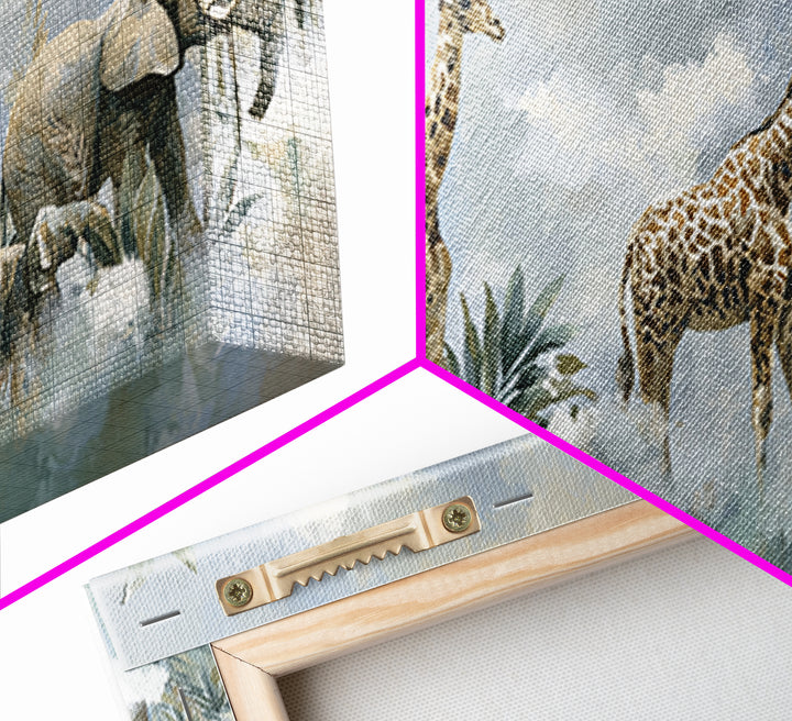 Happy Jungle Animals Canvas Print, Dental Office Art, Statement Artwork, Office Decor, Fine Art, Calm, Printable Wall Art, DOA-2x1-58