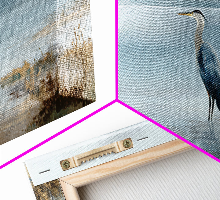 Blue Heron by Calm Marsh Water Framed Canvas Print, Dental Office Art, Contemporary Art, Office Decor, Fine Art, Calm, DOA-2x1-91
