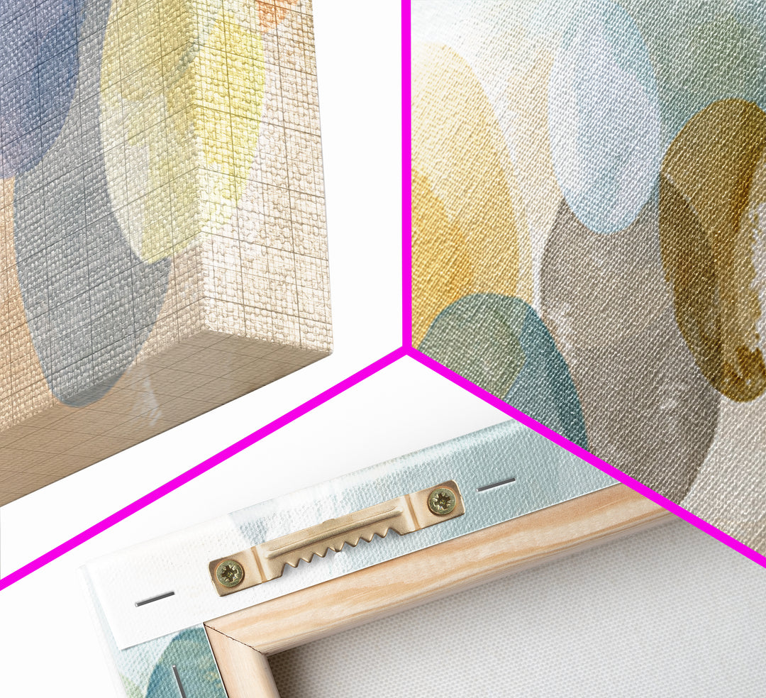 Simple Rainbow Pastel Shapes for Children Framed Canvas Print, Dental Office Art, Office Decor, Abstract Art, Calm, DOA-3x1-37