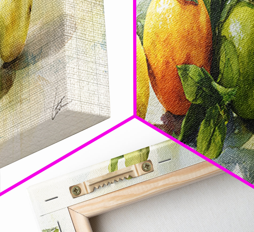 Fresh Citrus and Mint Still Life Framed Canvas Print, Dental Office Art, Room Decor, Office Decor, Oil Painting, Calm, DOA-3x1-47
