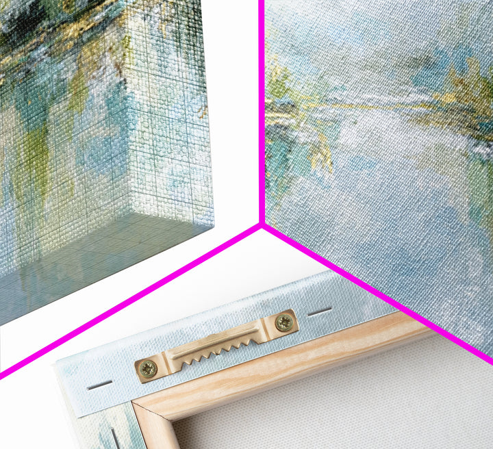 Sunlit Lake with Calming Reflections Framed Canvas Print, Dental Office Art, Dental Gift, Office Decor, Watercolor Art, Calm, DOA-3x1-7