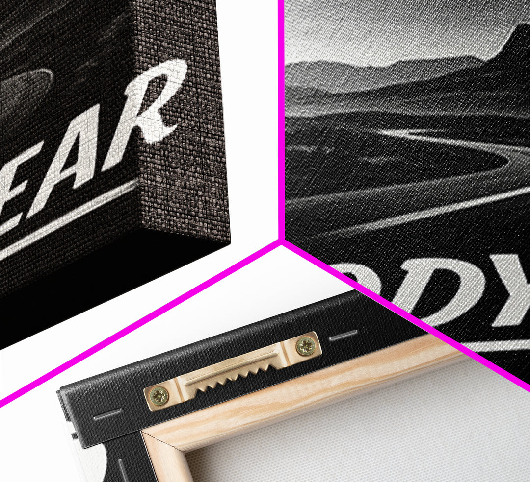 Goodyear Travel Poster, Framed Canvas Print, Vintage Noir Poster Art, Goodyear Travel Art, Living Room Wall Art, Mid Century Wall Art