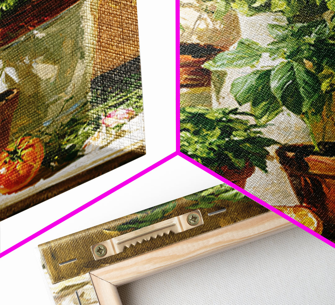 Modern Kitchen Herbs Framed Canvas Print, Dining Room Art, Food Art, Dining Room Decor, Abstract Art, Dining, Textured Painting, DRA-1x1-33