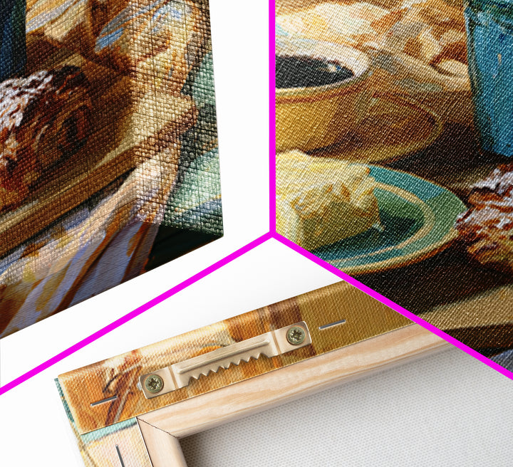 Coffee and Pastry Scene for Breakfast Nook Framed Canvas Print, Dining Room Art, Kitchen Wall Decor, Dining Room Decor, Dining, DRA-1x1-62
