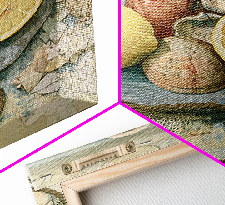 Shellfish and Lemon Still Life Framed Canvas Print, Dining Room Art, Abstract Wall Art, Dining Room Decor, Fine Art, Dining, DRA-1x1-64