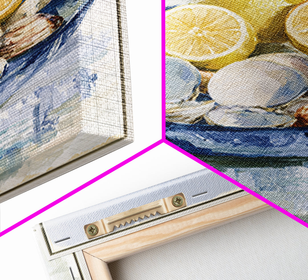 Shellfish and Lemon Still Life Framed Canvas Print, Dining Room Art, Art Print, Dining Room Decor, Dining, Abstract Art, DRA-1x1-88