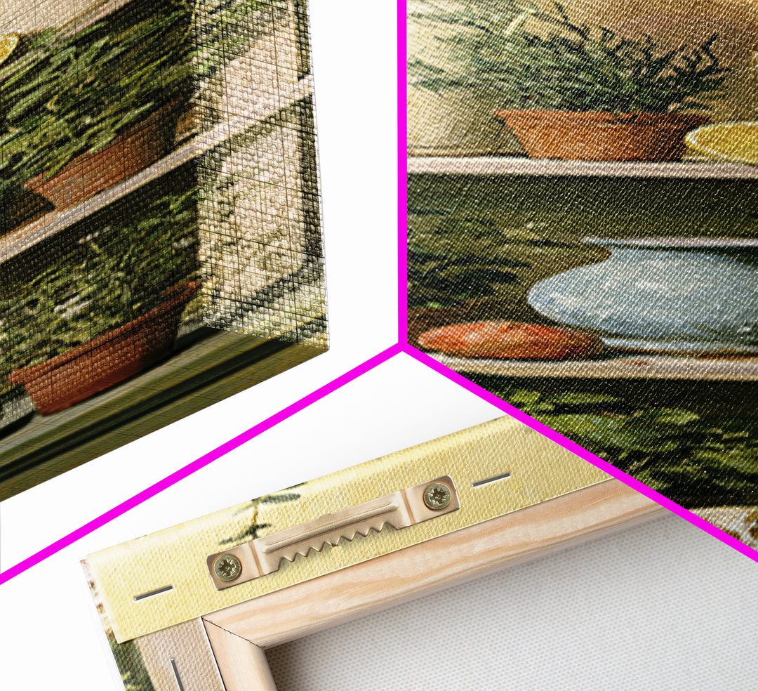 Modern Kitchen Herbs Framed Canvas Print, Dining Room Art, Dining Room Wall Art, Dining Room Decor, Oil Painting, Dining, DRA-1x3-69