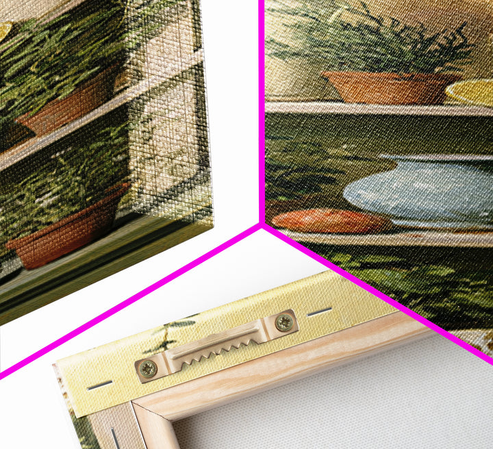Modern Kitchen Herbs Framed Canvas Print, Dining Room Art, Dining Room Wall Art, Dining Room Decor, Oil Painting, Dining, DRA-1x3-69