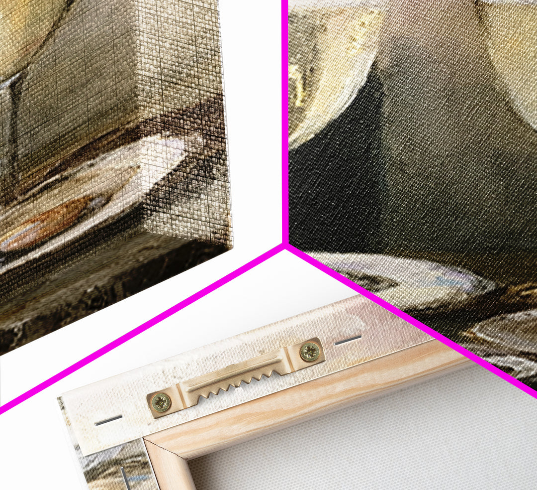 Elegant Oyster and Champagne Still Life Framed Canvas Print, Dining Room Art, Kitchen Art, Dining Room Decor, Oil Painting, DRA-1x3-91