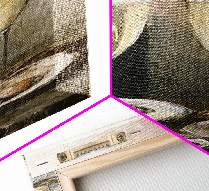 Elegant Oyster and Champagne Still Life Framed Canvas Print, Dining Room Art, Kitchen Art, Dining Room Decor, Oil Painting, DRA-1x3-91