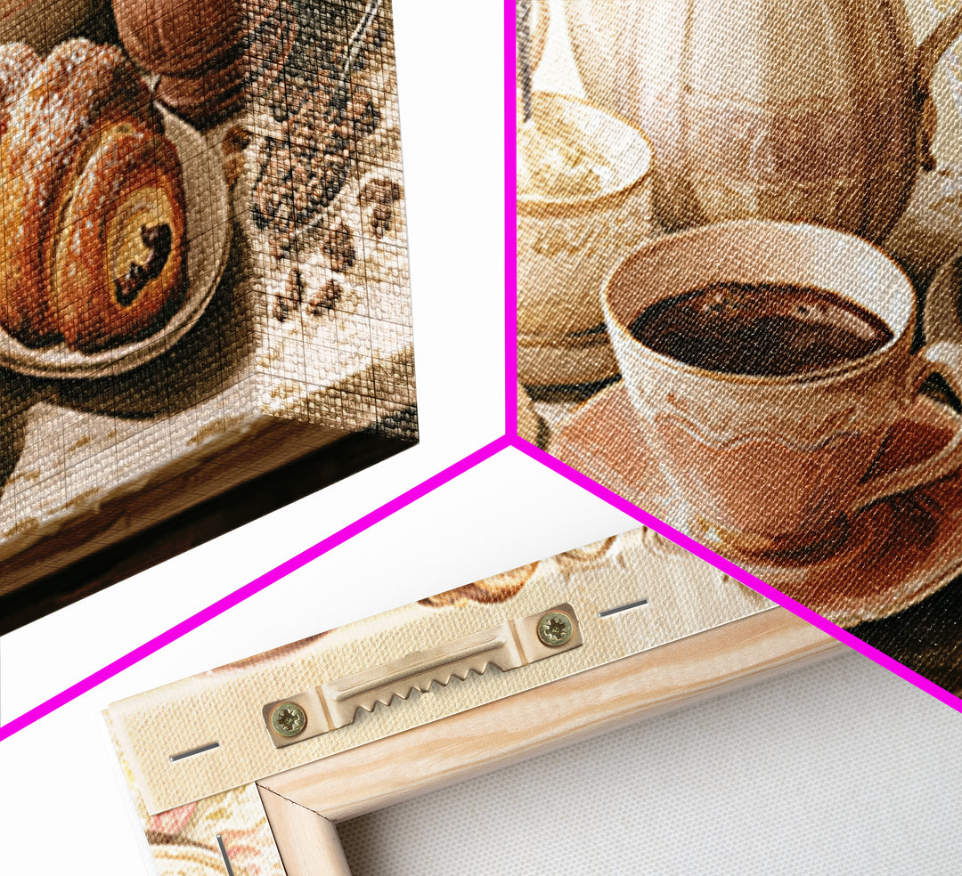 Coffee and Pastry Scene for Breakfast Nook Framed Canvas Print, Dining Room Art, Fine Art Print, Dining Room Decor, Dining, DRA-2x1-10