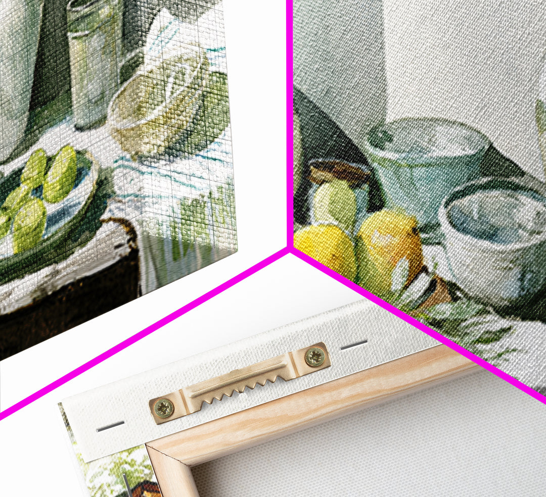 Sunlit Farmhouse Table Objects Without Room View Framed Canvas Print, Dining Room Art, Boho Decor, Dining Room Decor, Dining, DRA-2x1-13