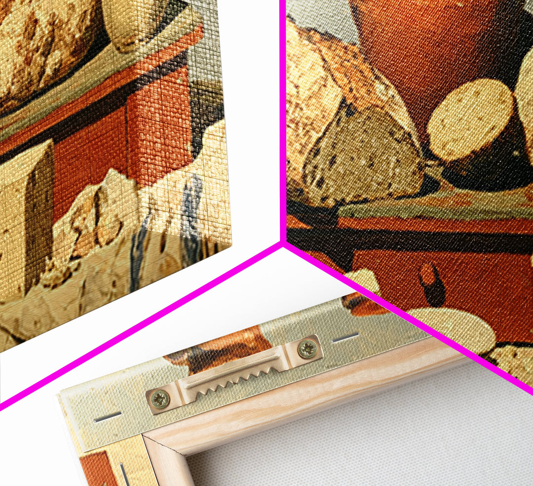 Rustic Bread Olives and Cheese Still Life Canvas Print, Dining Room Art, Neutral Decor, Dining Room Decor, Abstract Art, Dining, DRA-2x1-2