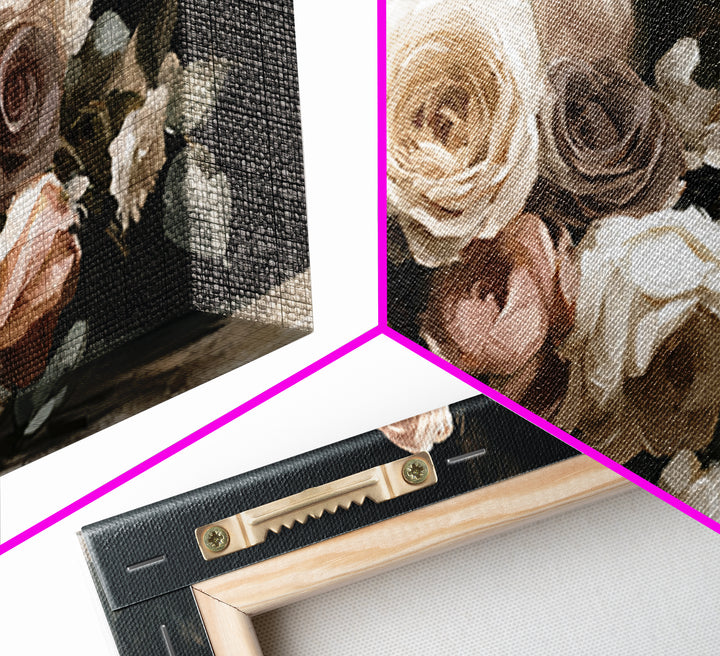 Moody Dark Background Bouquet for Formal Dining Canvas Print, Dining Room Art, Large Wall Art, Dining Room Decor, Dining, DRA-2x1-31