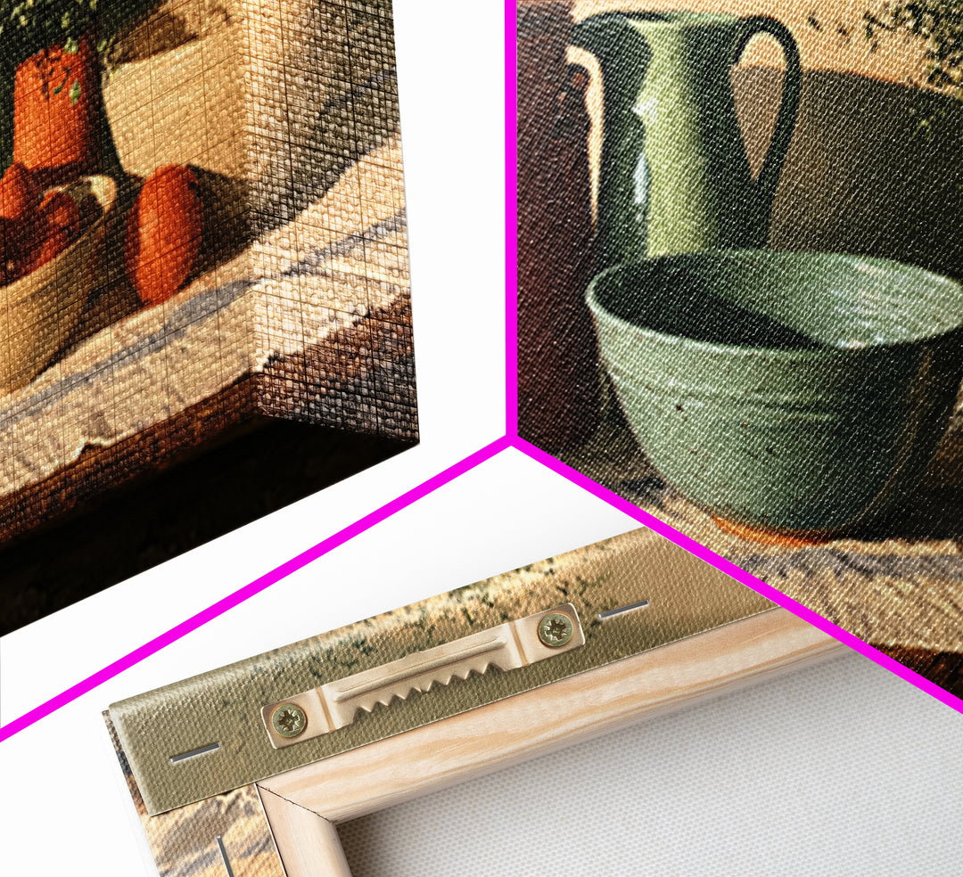 Sunlit Farmhouse Table Objects Without Room View Framed Canvas Print, Dining Room Art, Boho Decor, Dining Room Decor, Dining, DRA-2x1-37