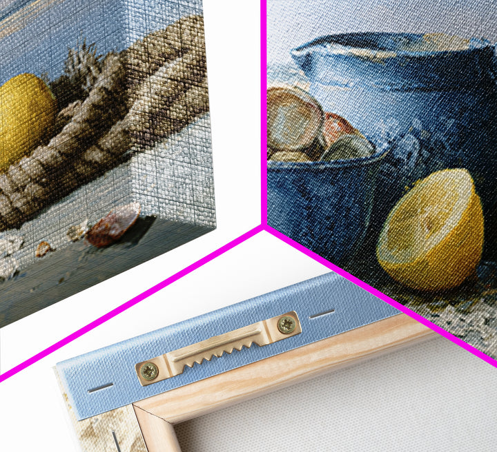 Shellfish and Lemon Still Life Framed Canvas Print, Dining Room Art, Large Wall Art, Dining Room Decor, Oil Painting, Dining, DRA-2x1-60