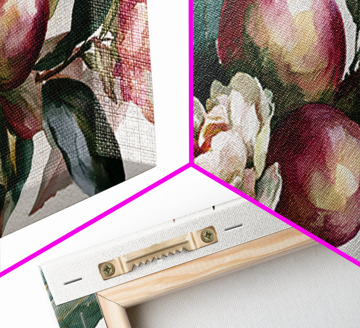 Pomegranate and Gold Leaf Botanical Study Canvas Print, Dining Room Art, Kitchen Art, Dining Room Decor, Fine Art, Dining, DRA-2x1-76