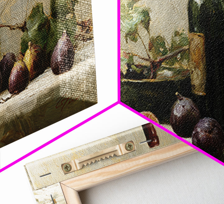Wine Bottle and Figs on a Linen Framed Canvas Print, Dining Room Art, Coastal Decor, Dining Room Decor, Fine Art, Dining, DRA-2x1-95