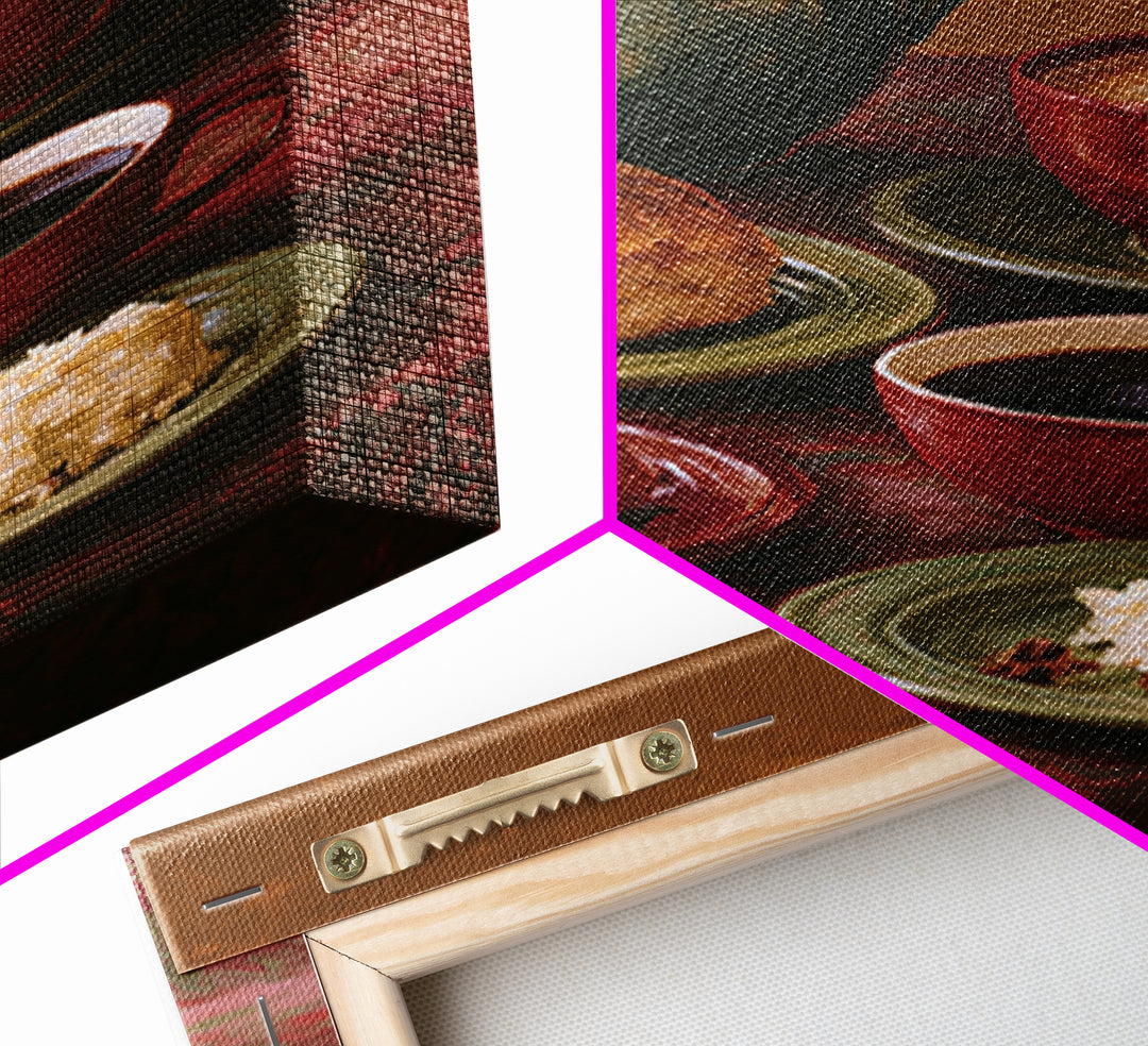 Coffee and Pastry Scene for Breakfast Nook Framed Canvas Print, Dining Room Art, Statement Artwork, Dining Room Decor, Dining, DRA-2x3-46