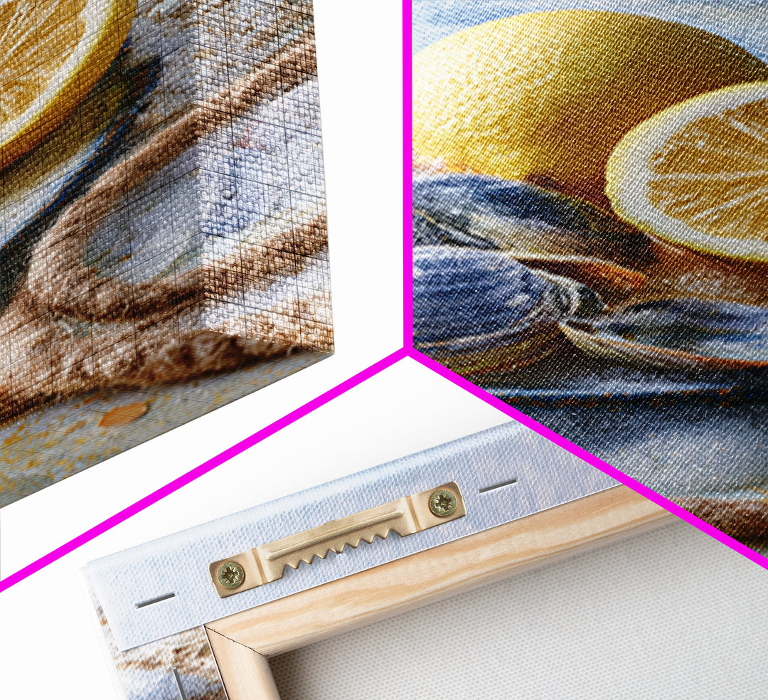 Shellfish and Lemon Still Life Framed Canvas Print, Dining Room Art, Kitchen Prints, Dining Room Decor, Watercolor Art, Dining, DRA-2x3-48