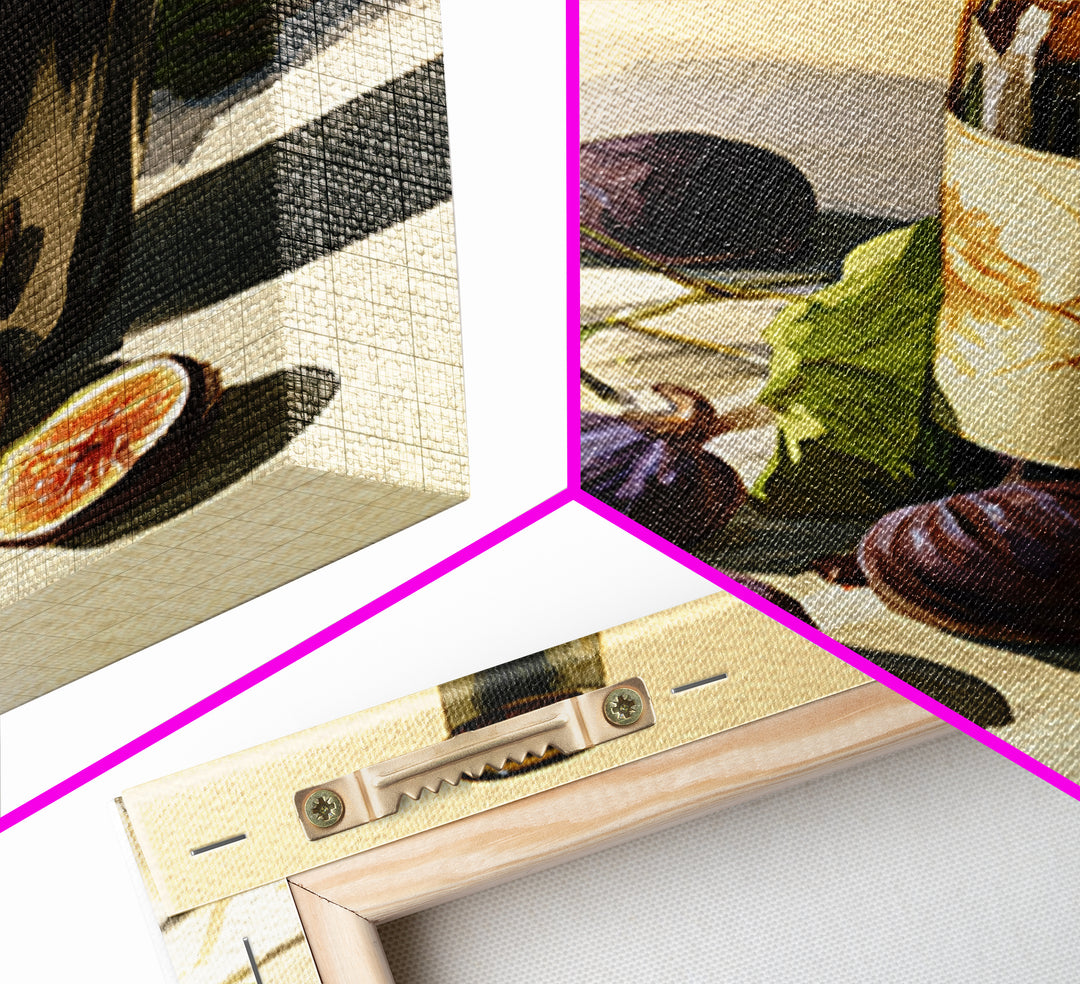 Wine Bottle and Figs on a Linen Framed Canvas Print, Dining Room Art, Boho Decor, Dining Room Decor, Abstract Art, Dining, DRA-2x3-59