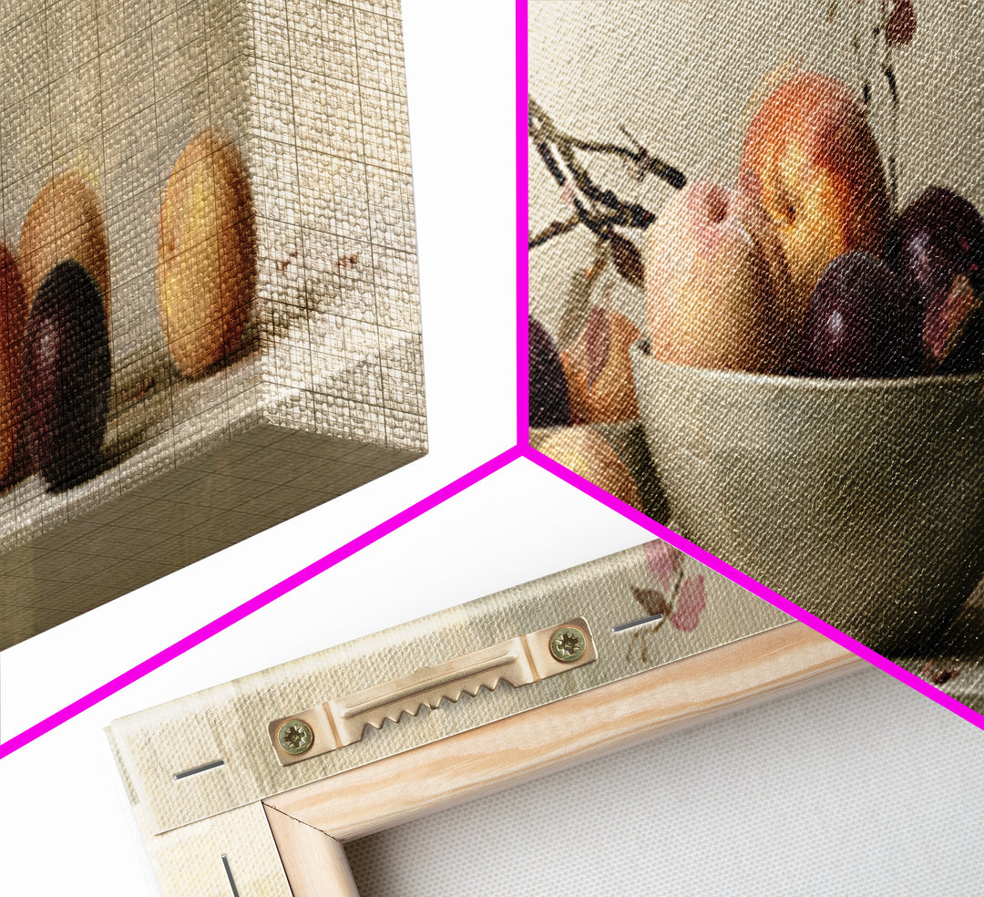 Peach and Plum Still Life Framed Canvas Print, Dining Room Art, Kitchen Wall Decor, Dining Room Decor, Fine Art, Dining, DRA-3x1-12