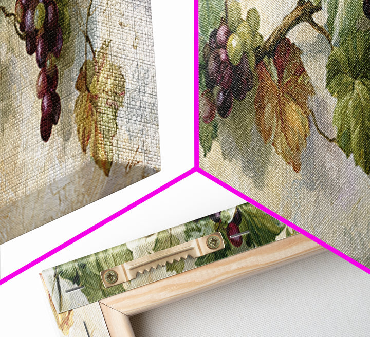 Botanical Grapevine with Leaves and Fruit Canvas Print, Dining Room Art, Dining Room Decor, Oil Painting, Dining, DRA-3x1-13
