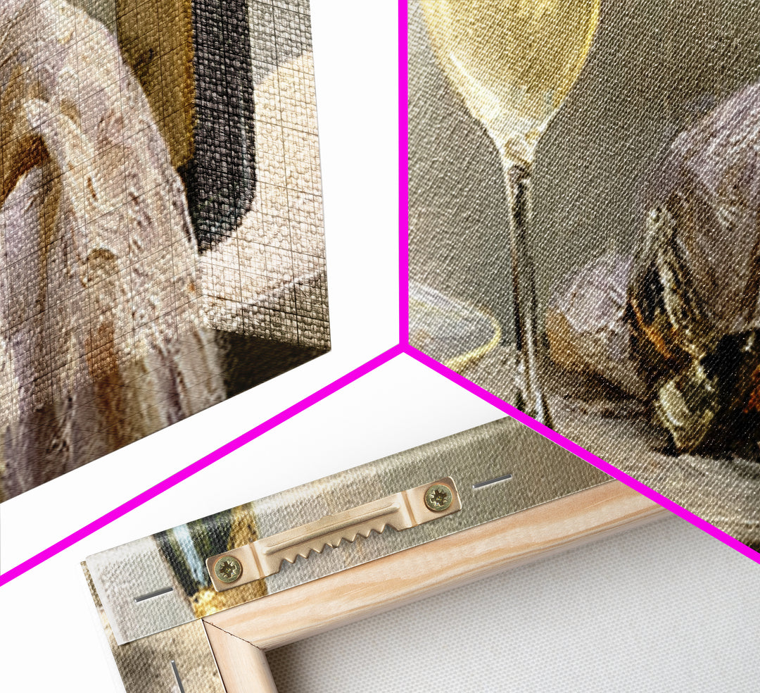 Elegant Oyster and Champagne Still Life Framed Canvas Print, Dining Room Art, Neutral Decor, Dining Room Decor, Dining, DRA-3x1-23