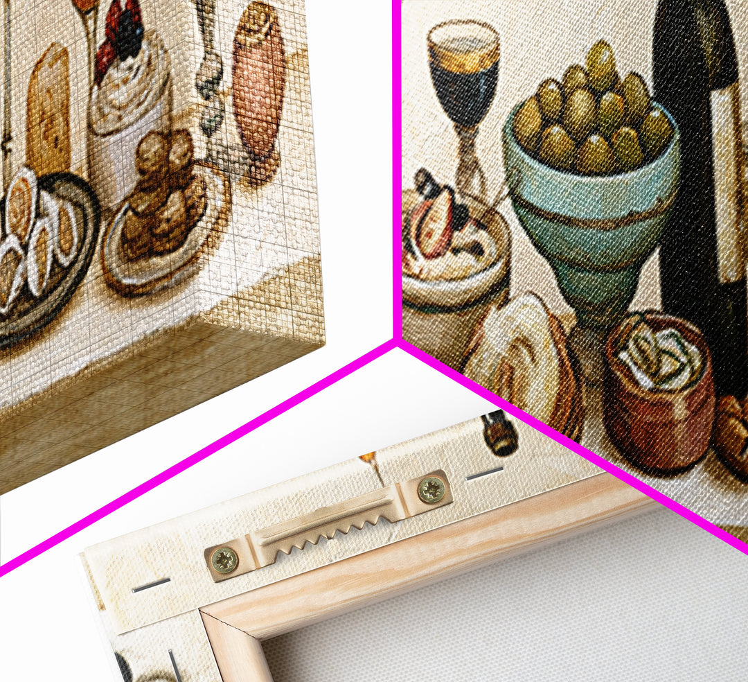 French Bistro Food Illustration Without Text Canvas Print, Dining Room Art, Canvas Wall Art, Dining Room Decor, Watercolor Art, DRA-3x1-26