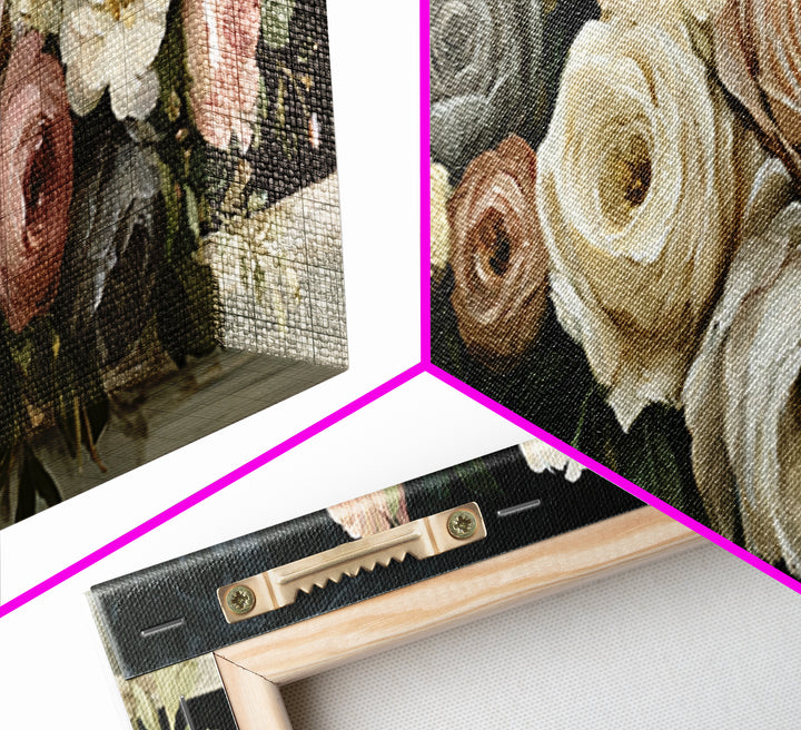 Moody Dark Background Bouquet for Formal Dining Canvas Print, Dining Room Art, Trendy Wall Art, Dining Room Decor, Dining, DRA-3x1-3