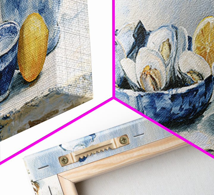 Shellfish and Lemon Still Life Framed Canvas Print, Dining Room Art, Trendy Wall Art, Dining Room Decor, Watercolor Art, Dining, DRA-3x1-32