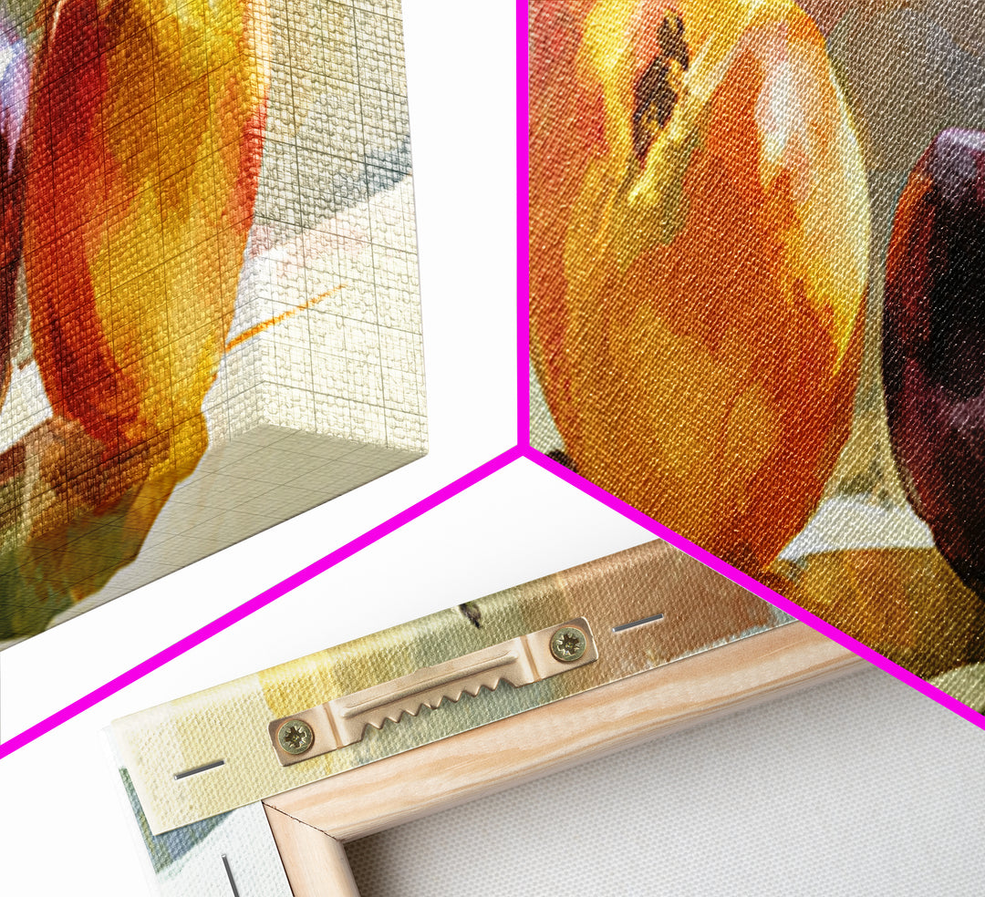 Peach and Plum Still Life Canvas Print, Dining Room Art, Food Art, Dining Room Decor, Fine Art, Dining, Textured Painting, DRA-3x1-36