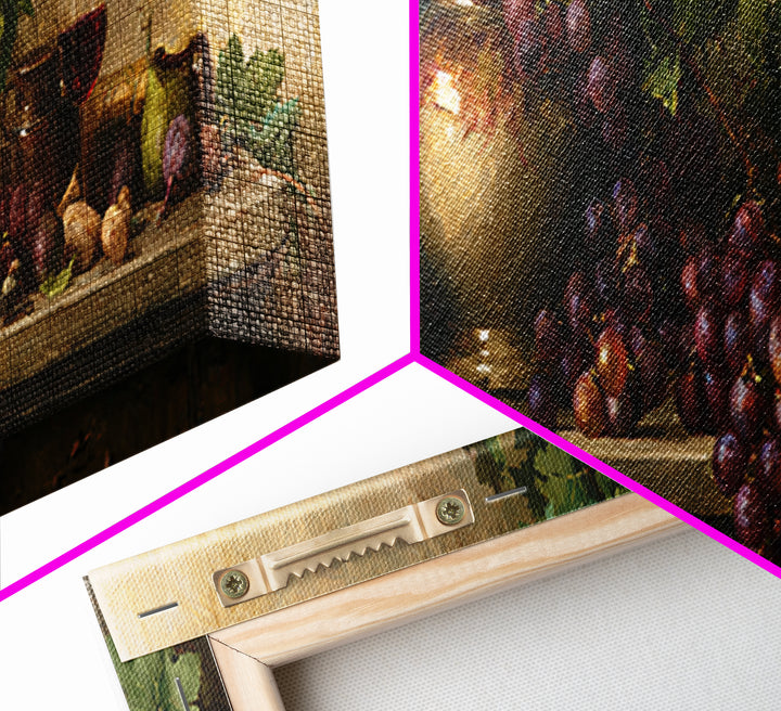 Botanical Grapevine with Leaves and Fruit Framed Canvas Print, Dining Room Art, Kitchen Decor, Dining Room Decor, DRA-3x1-37