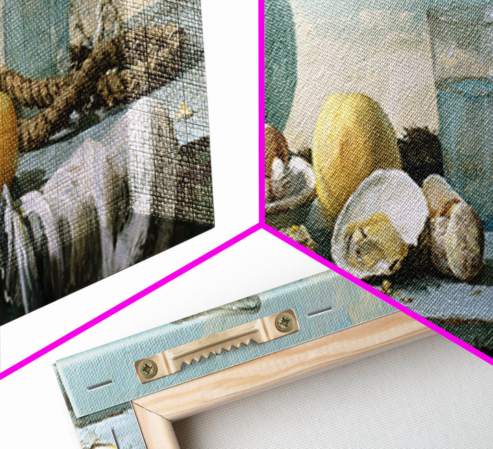 Shellfish and Lemon Still Life Framed Canvas Print, Dining Room Art, Art Print, Dining Room Decor, Dining, Abstract Art, DRA-3x1-56