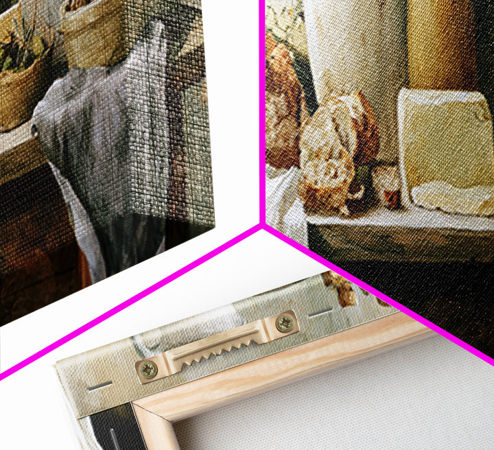 Rustic Bread Olives and Cheese Still Life Canvas Print, Dining Room Art, Modern Decor, Dining Room Decor, Oil Painting, Dining, DRA-3x1-70