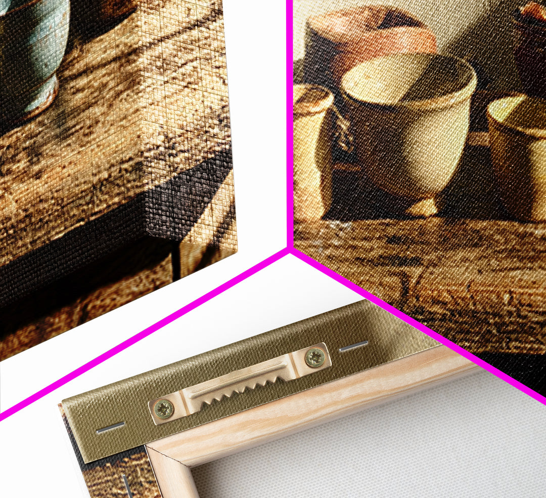 Sunlit Farmhouse Table Objects Without Room View Framed Canvas Print, Dining Room Art, Kitchen Art, Dining Room Decor, Dining, DRA-3x1-81