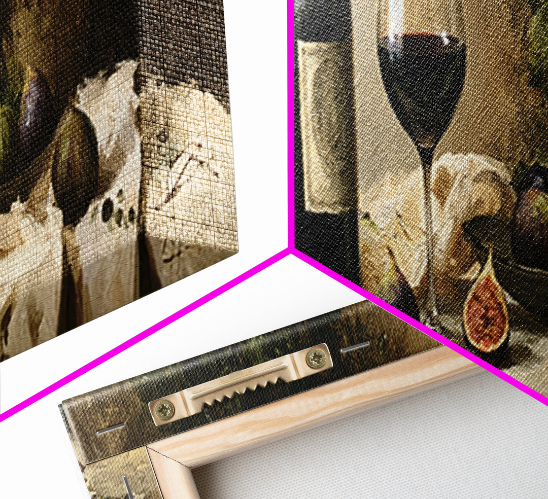 Wine Bottle and Figs on a Linen Canvas Print, Dining Room Art, Dining Room Wall Art, Dining Room Decor, Abstract Art, Dining, DRA-3x1-91