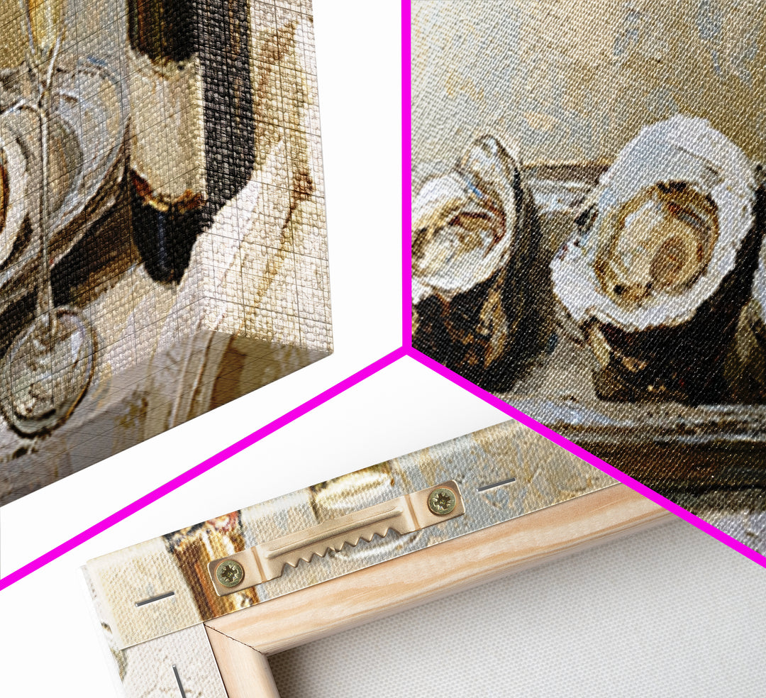 Elegant Oyster and Champagne Still Life Canvas Print, Dining Room Art, Gallery Decor, Dining Room Decor, Oil Painting, Dining, DRA-3x1-95