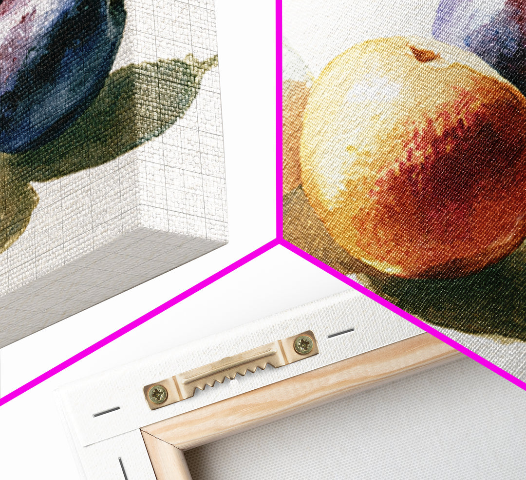 Peach and Plum Still Life Framed Canvas Print, Dining Room Art, Canvas Wall Art, Dining Room Decor, Fine Art, Dining, DRA-3x2-24