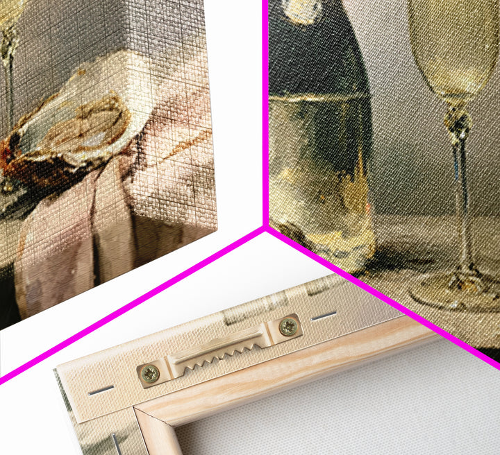 Elegant Oyster and Champagne Still Life Framed Canvas Print, Dining Room Art, Living Room Decor, Dining Room Decor, Dining, DRA-3x2-35