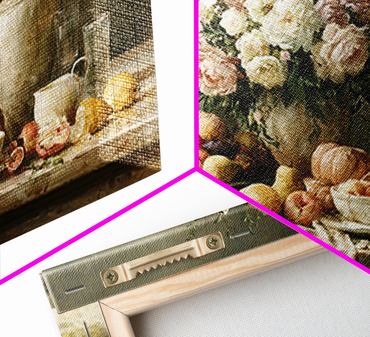 Classic Dutch Feast Arrangement Framed Canvas Print, Dining Room Art, Food Art, Dining Room Decor, Oil Painting, Dining, DRA-3x2-47