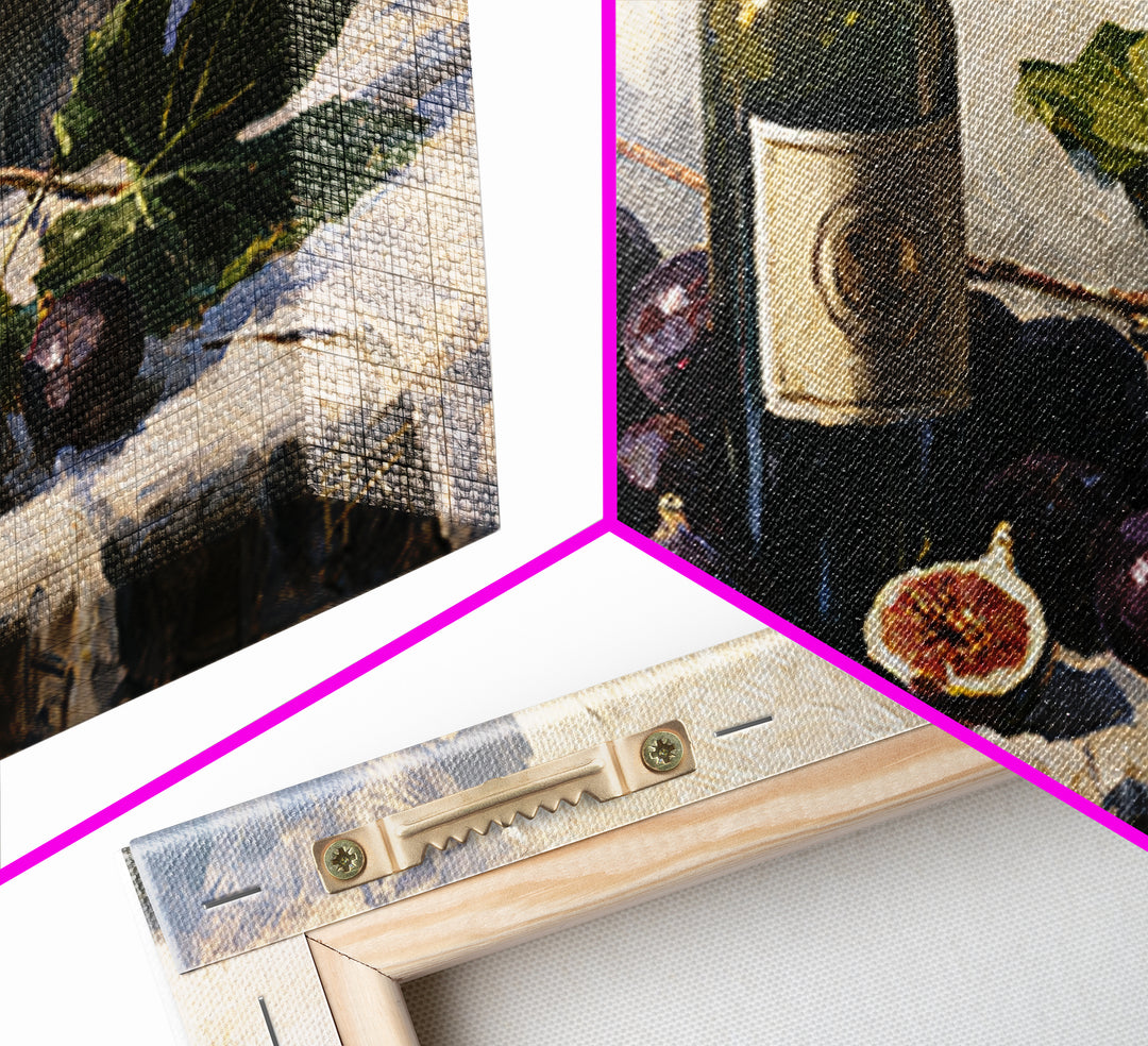 Wine Bottle and Figs on a Linen Framed Canvas Print, Dining Room Art, Boho Decor, Dining Room Decor, Abstract Art, Dining, DRA-3x2-55