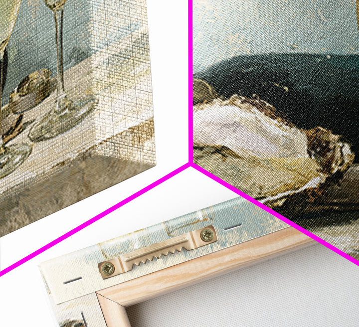 Elegant Oyster and Champagne Still Life Framed Canvas Print, Dining Room Art, Kitchen Prints, Dining Room Decor, Oil Painting, DRA-3x2-59