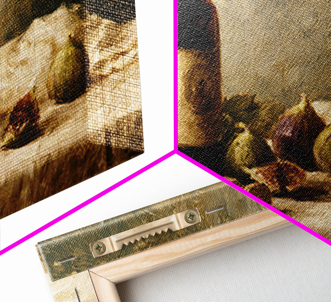 Wine Bottle and Figs on a Linen Framed Canvas Print, Dining Room Art, Kitchen Art, Dining Room Decor, Abstract Art, Dining, DRA-3x2-79